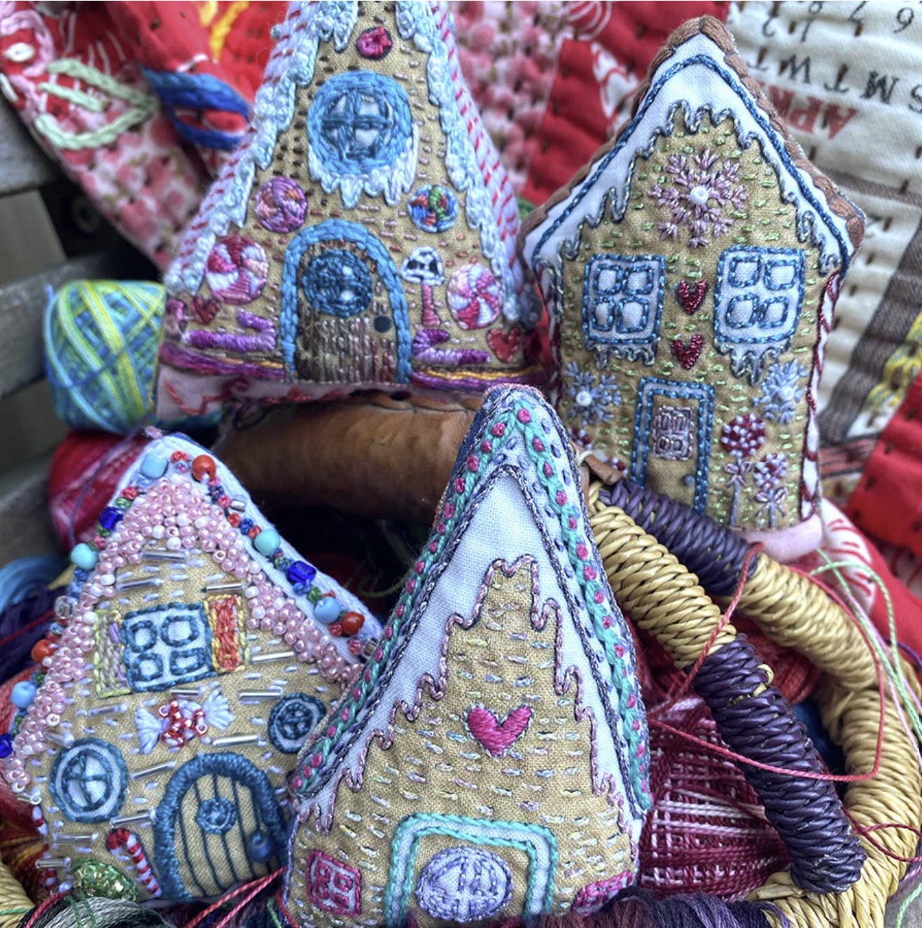 Gingerbread Houses Ornaments - Embroidery Sampler Panel by Dropcloth Samplers