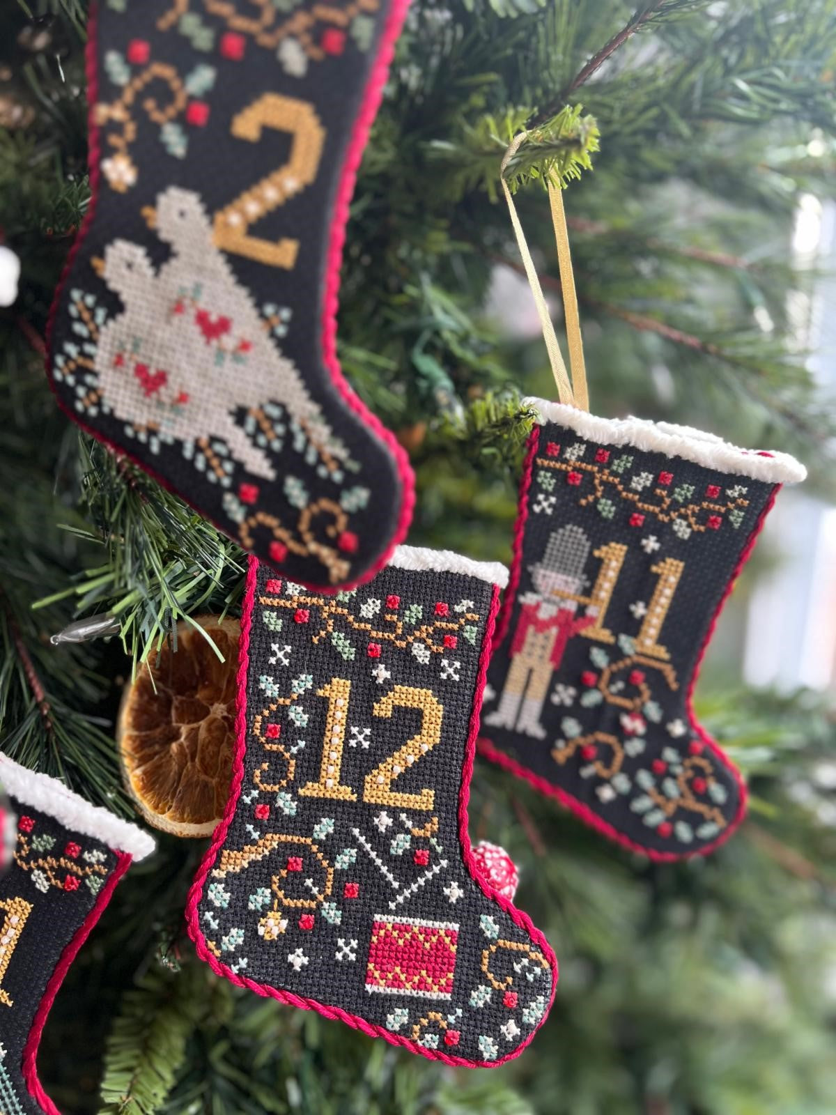 12 Days of Christmas Stockings - Cross Stitch Book by Annie Beez Folk Art
