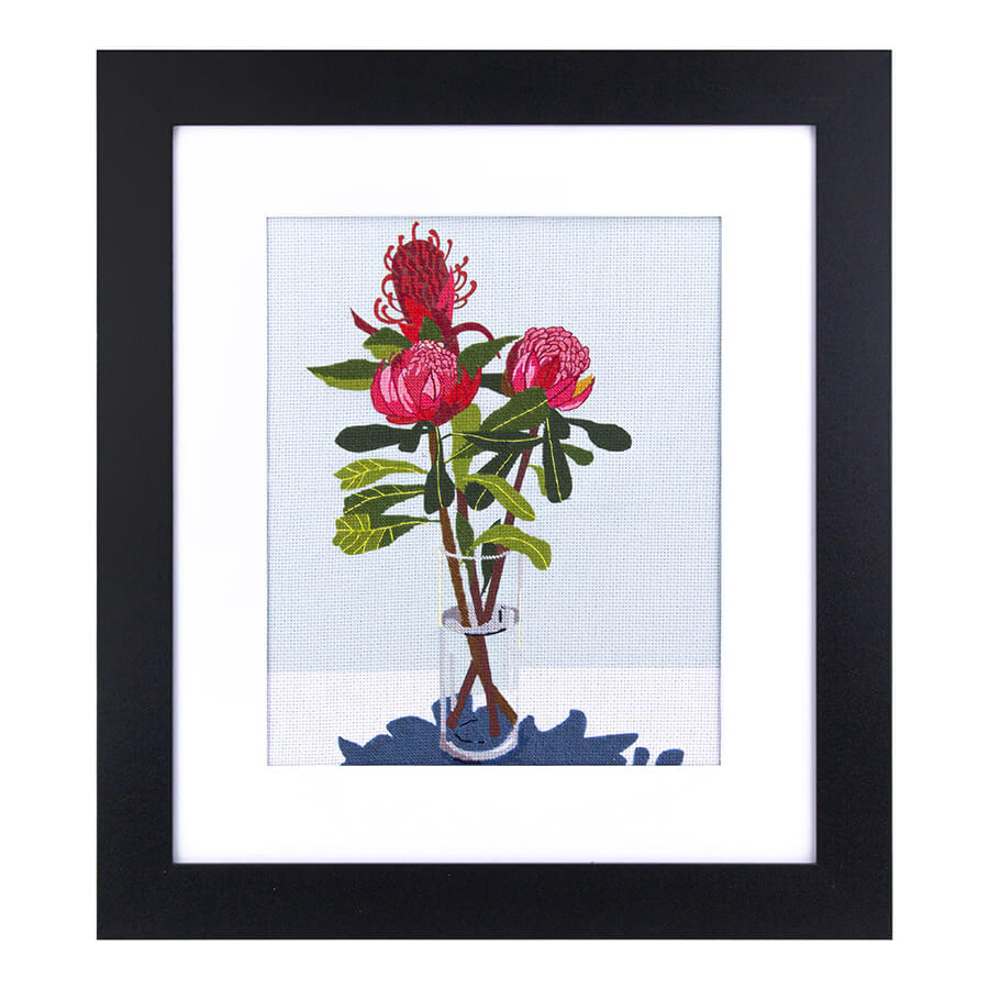 Red Waratah by Nicola Woodcock - Printed Half Stitch Kit