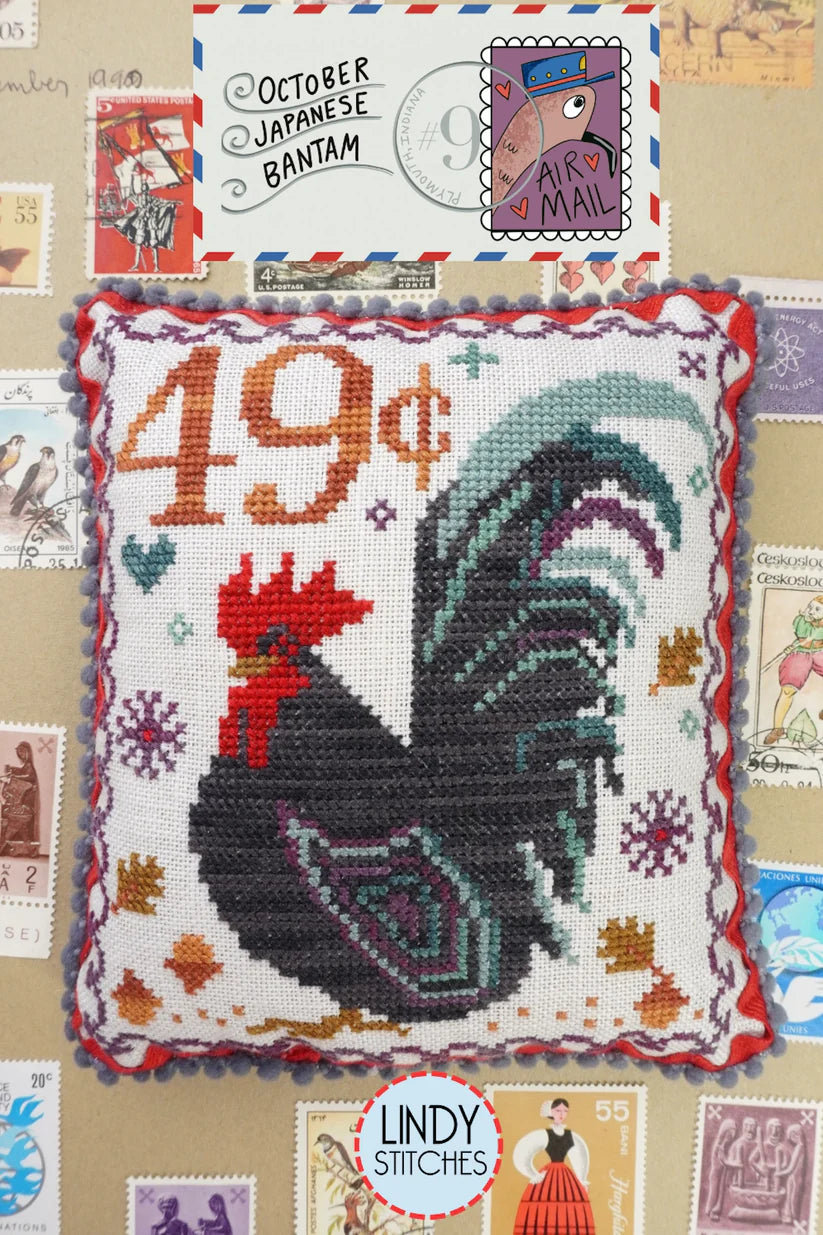 Air Mail October -Japanese Bantam - Cross Stitch Pattern by Lindy Stitches