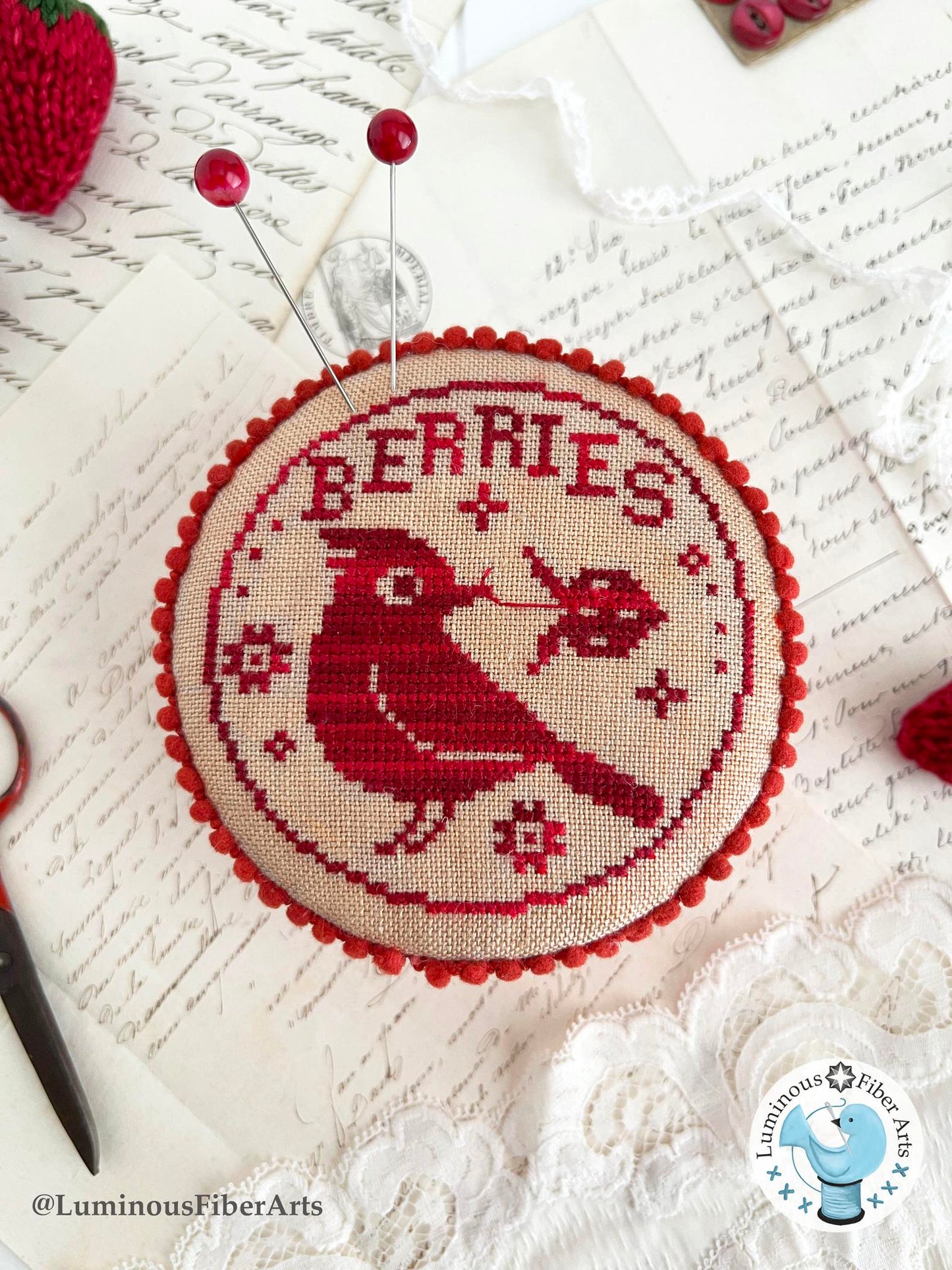 Bird in the Berry Patch - Cross Stitch Pattern by Luminous Fiber Arts PREORDER