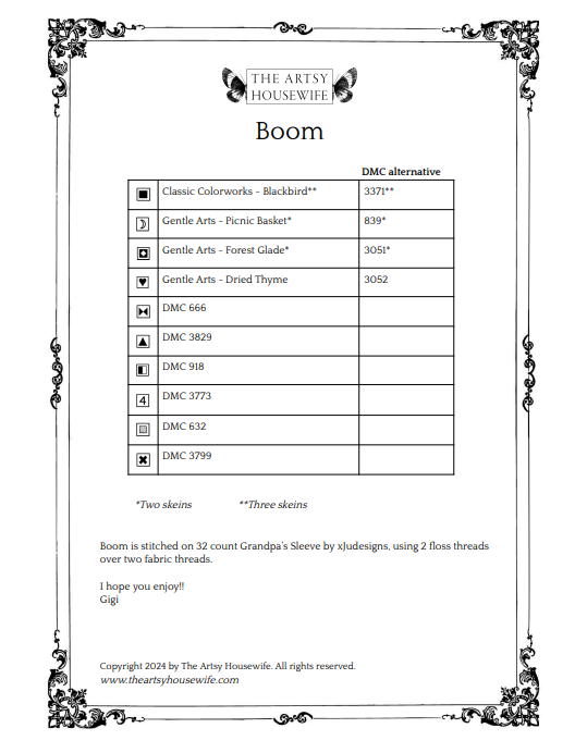 Boom - Cross Stitch Pattern by The Artsy Housewife