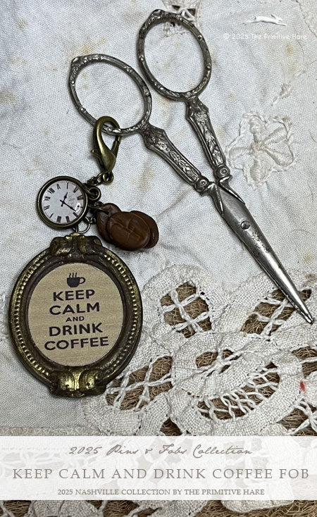 Keep Calm Drink Coffee Scissor Fob - by The Primitive Hare PREORDER