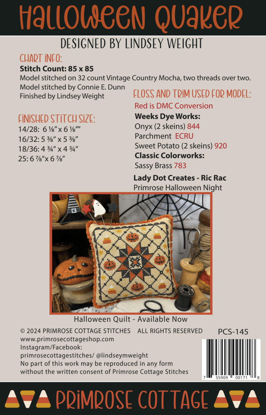 Halloween Quaker - Cross Stitch Pattern by Primrose Cottage