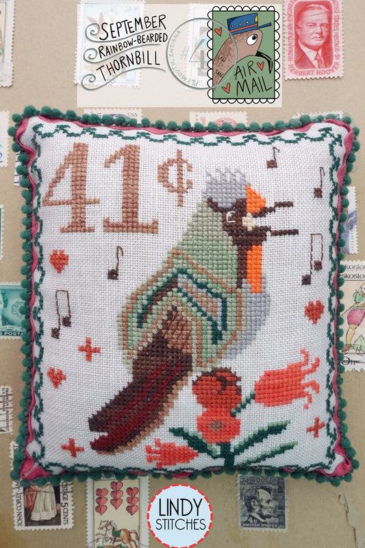 Air Mail September - Rainbow Bearded Thornbill - Cross Stitch Pattern by Lindy Stitches