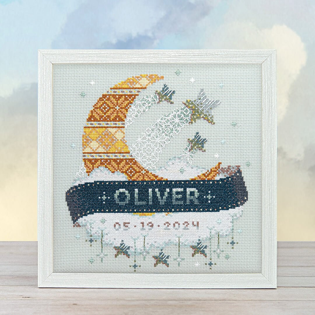 Modern Baby Sampler | Moon + Stars - Cross Stitch Pattern by Counting Puddles