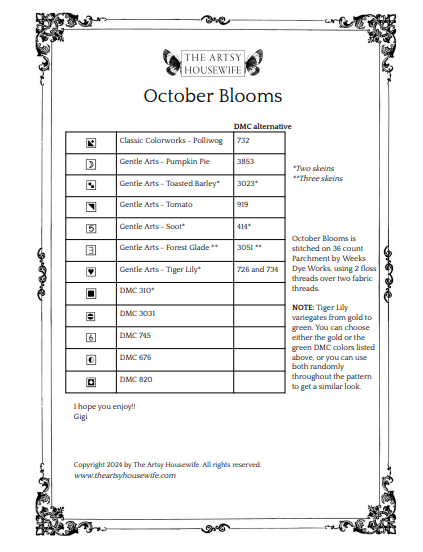 October Blooms - Cross Stitch Pattern by The Artsy Housewife