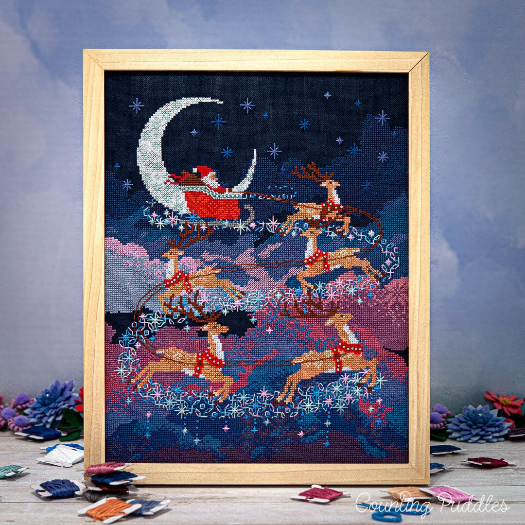 Santa's Moonlit Ride - Cross Stitch Pattern by Counting Puddles