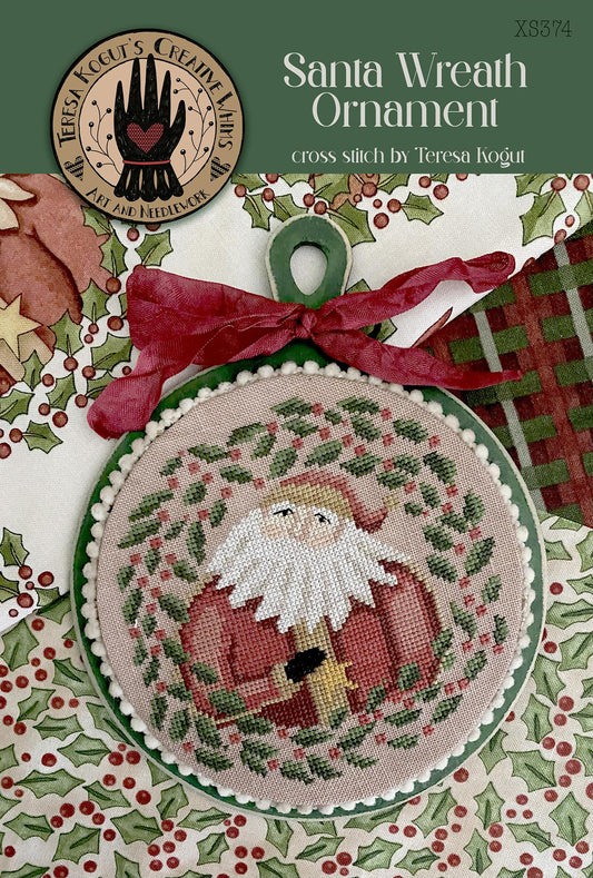 Santa Wreath Ornament - Cross Stitch Pattern by Teresa Kogut PREORDER