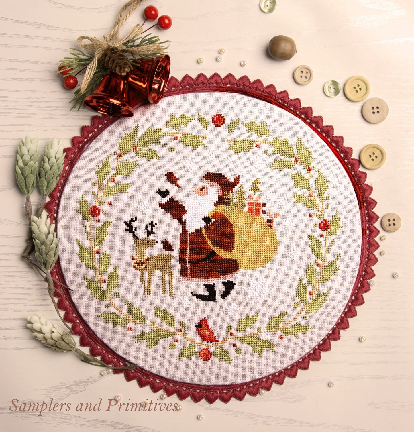 Santa and Friends - Cross Stitch Pattern by Samplers and Primitives PREORDER