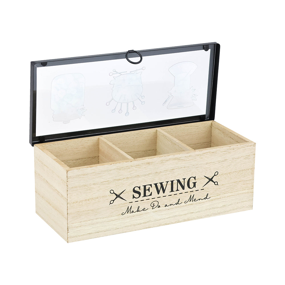 WOODEN SEWING BOX - 3 COMPARTMENTS