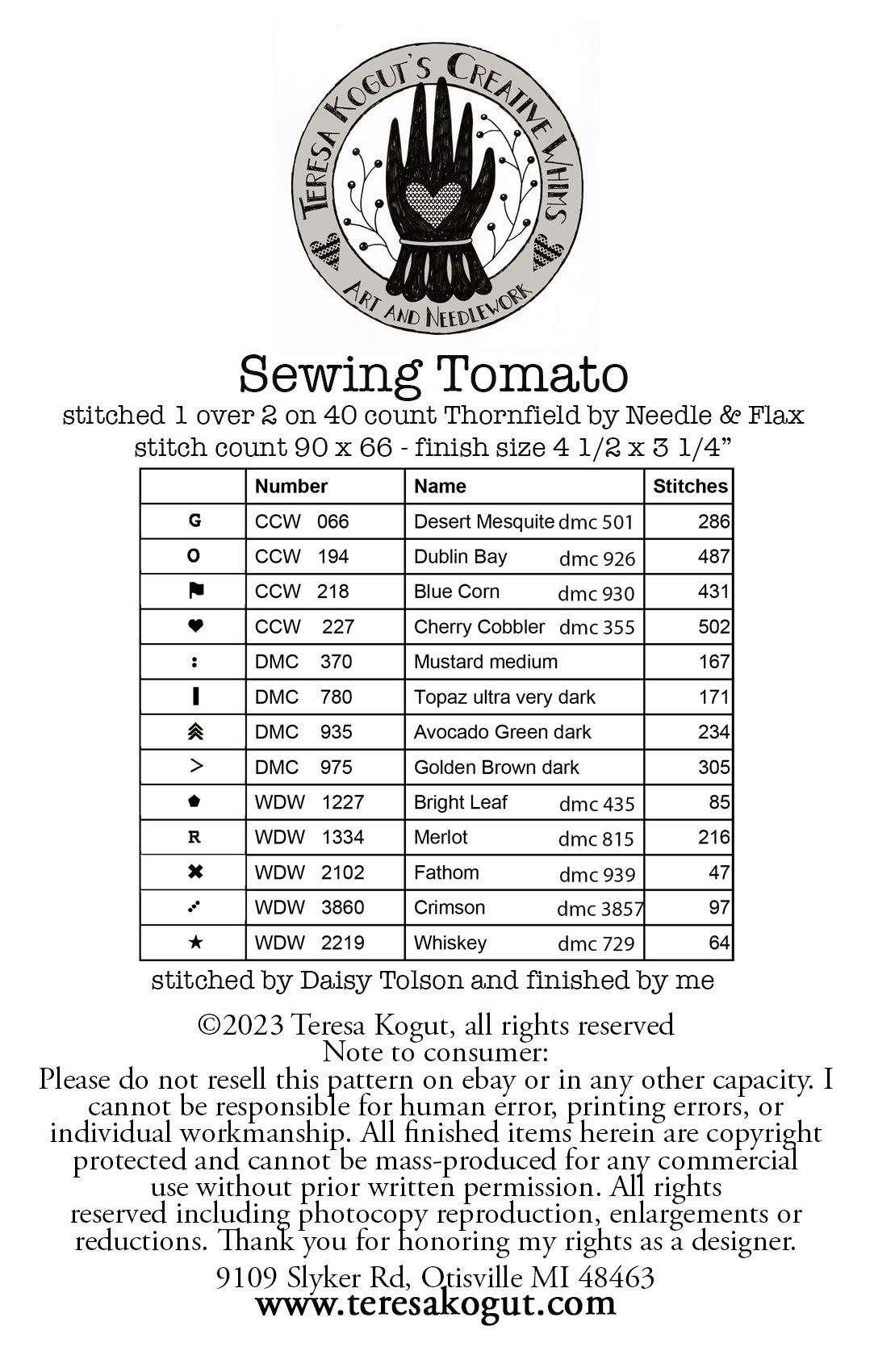 Sewing Tomato - Cross Stitch Pattern by Teresa Kogut