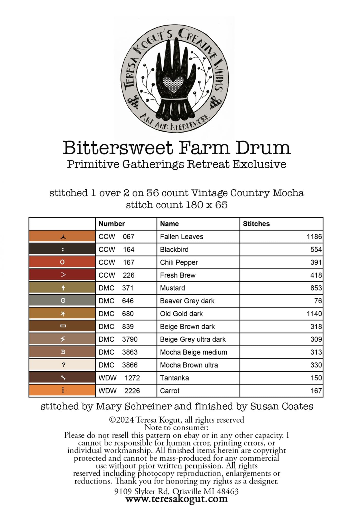 Bittersweet Drum - Cross Stitch Pattern by Teresa Kogut PREORDER