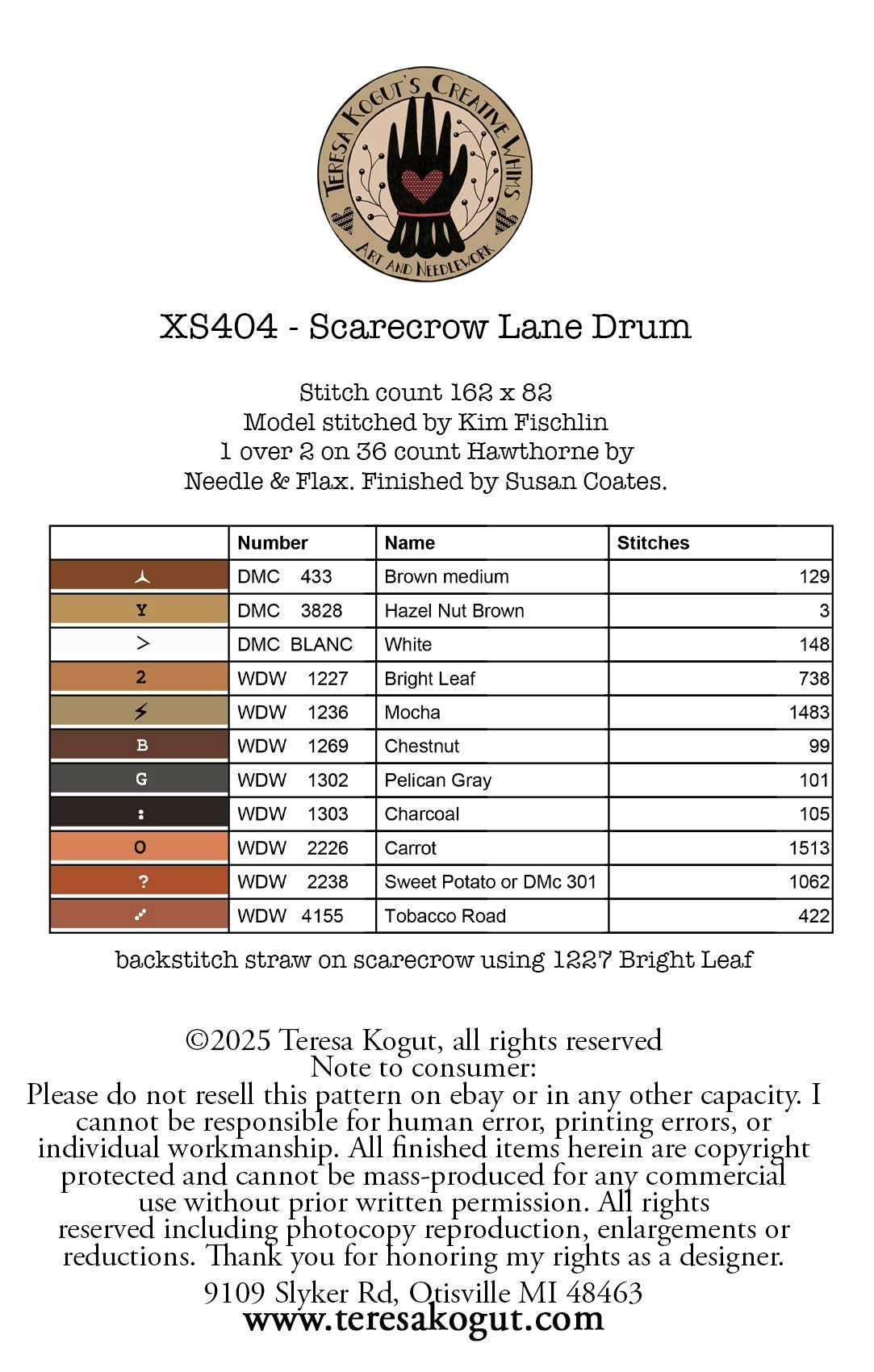 Scarecrow Lane Drum - Cross Stitch Pattern by Teresa Kogut PREORDER