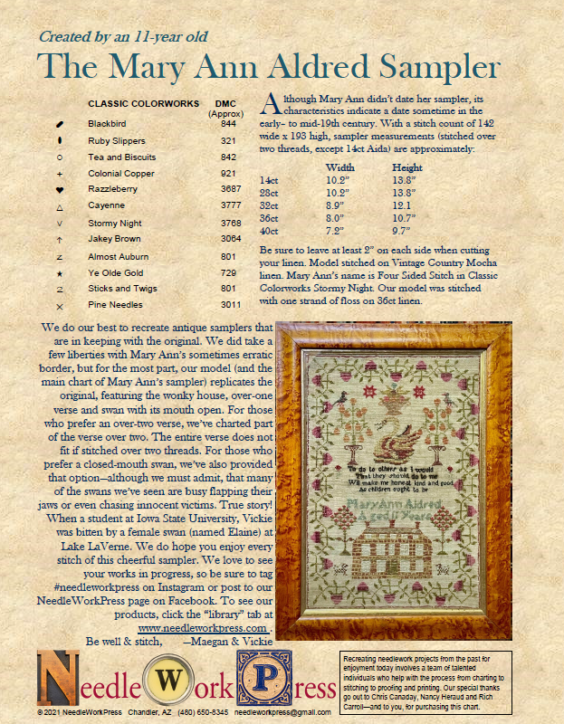 Mary Ann Aldred - Reproduction Sampler Chart by Needlework Press