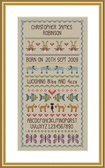 Baby Boy Birth Sampler - Cross Stitch Pattern by Little Dove