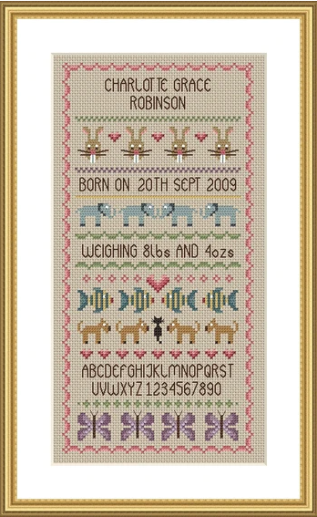 Baby Girl Birth Sampler - Cross Stitch Pattern by Little Dove