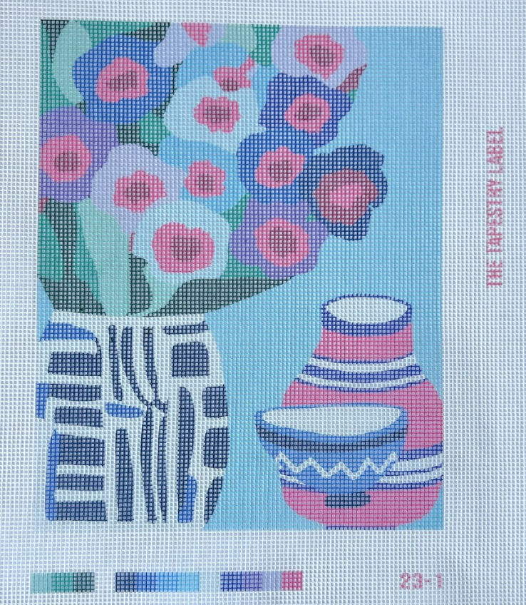 Oriental blue vase and floral Canvas