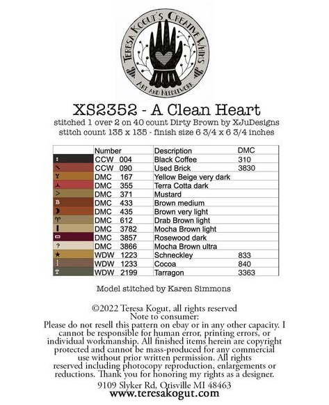 A Clean Heart - Cross Stitch Pattern by Teresa Kogut