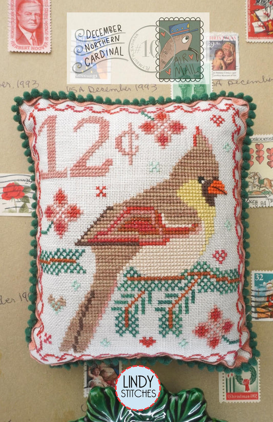 Air Mail December - Northern Cardinal - Cross Stitch Pattern by Lindy Stitches