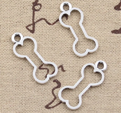 THE SLIPPERY PEARL 6 Pack Antiqued Silver Dog Bone Charms - Animal Bone Pendants For Jewelry Making