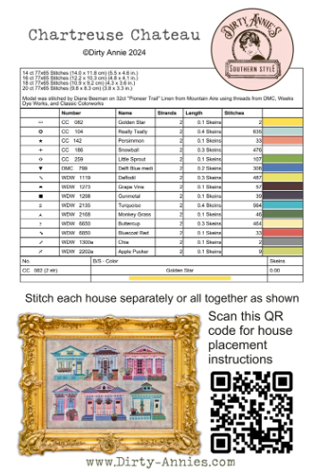 Garden District - Chartreuse Chateau- Cross Stitch Chart by Dirty Annie's