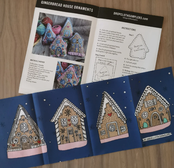Gingerbread Houses Ornaments - Embroidery Sampler Panel by Dropcloth Samplers