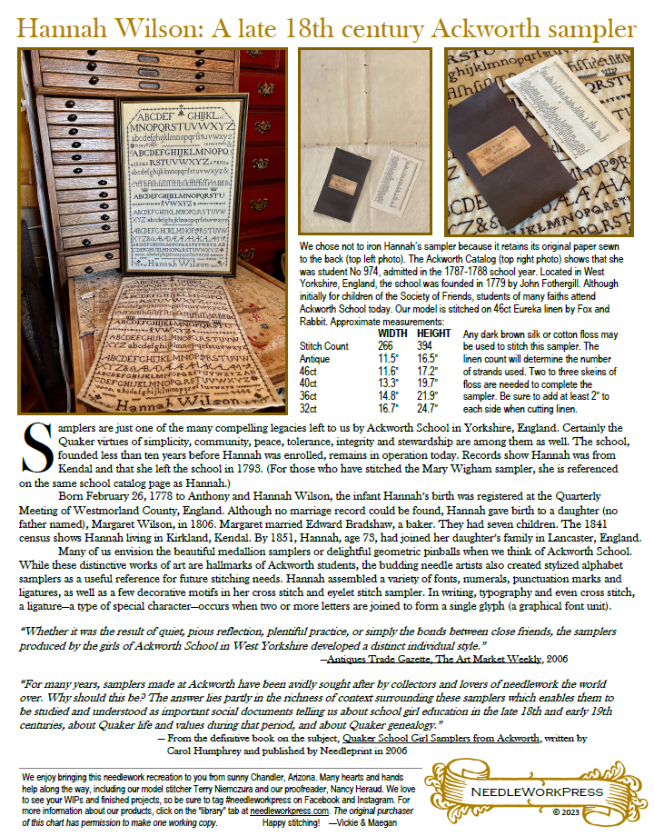 Hannah Wilson -Reproduction Sampler Pattern by Needlework Press