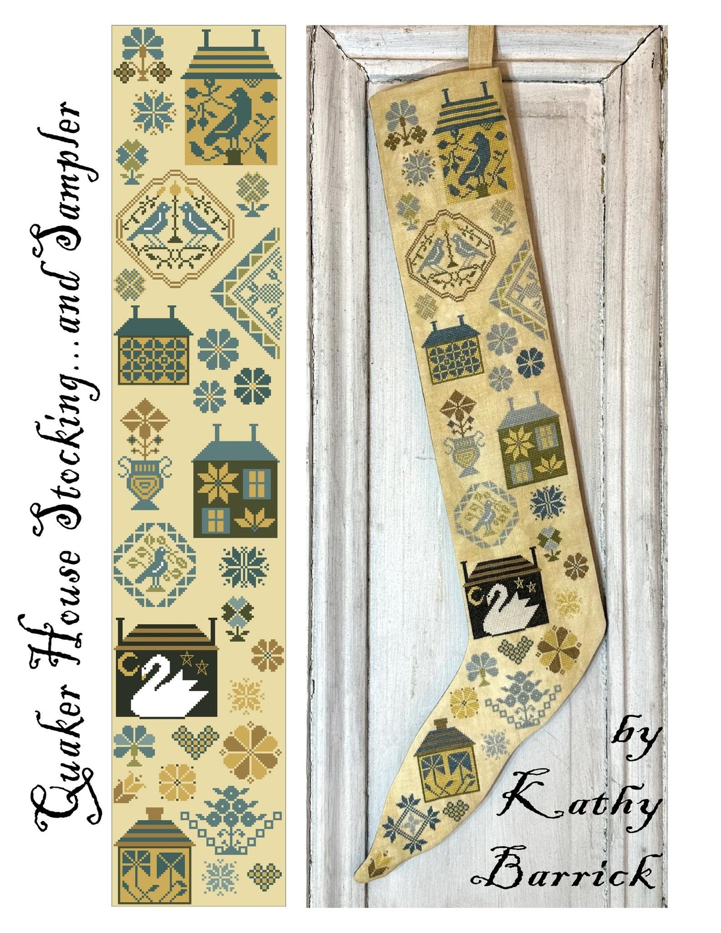 Quaker House Stocking & Sampler - Cross Stitch Pattern by Kathy Barrick PREORDER