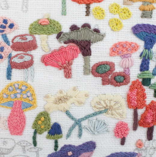 Belgian Linen Embroidery Panel - Shroom Boom