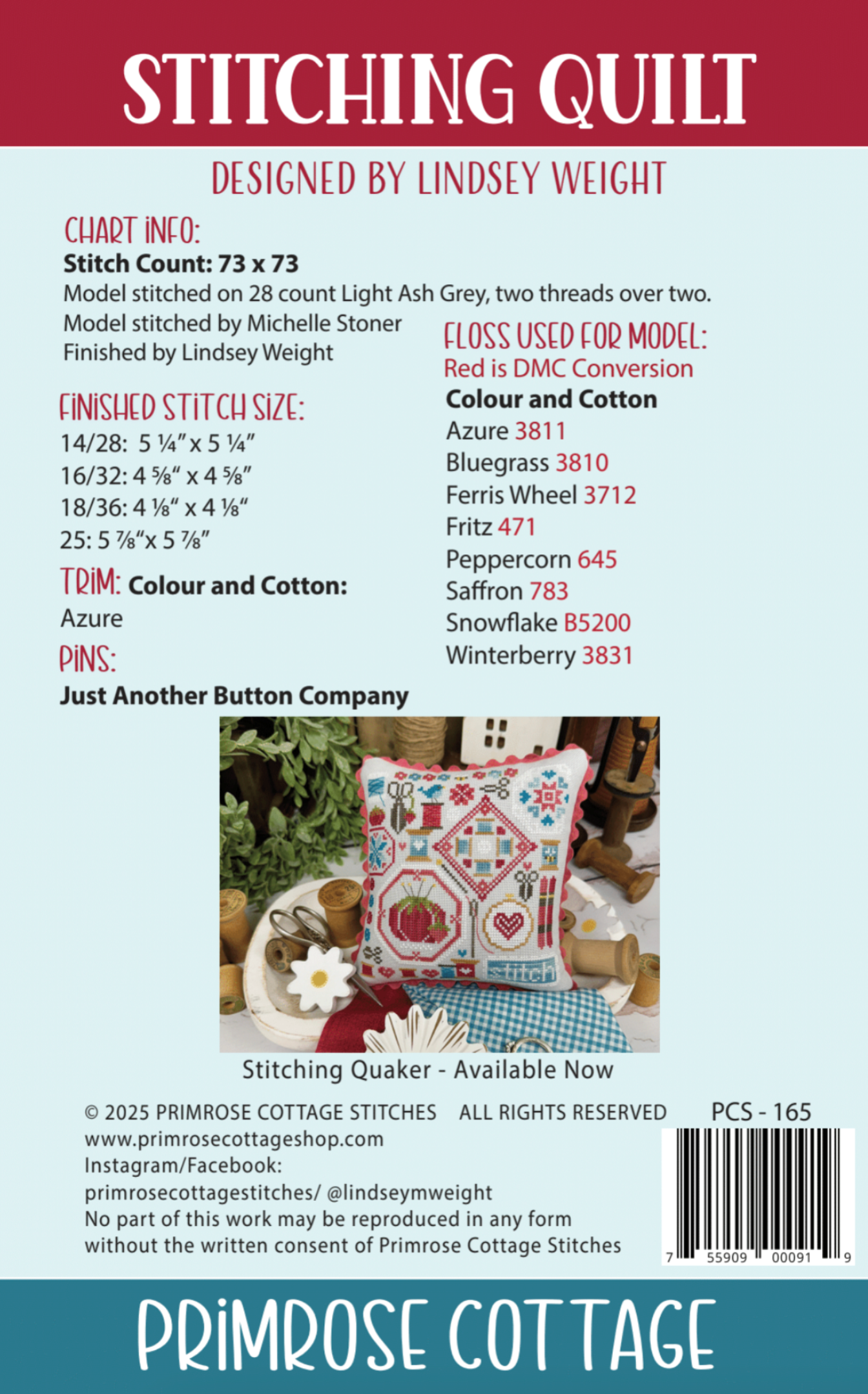 Stitching Quilt - Cross Stitch Chart by Primrose Cottage