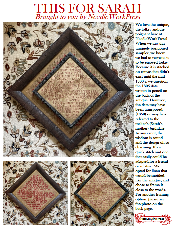 This for Sarah - Reproduction Sampler Chart by Needlework Press