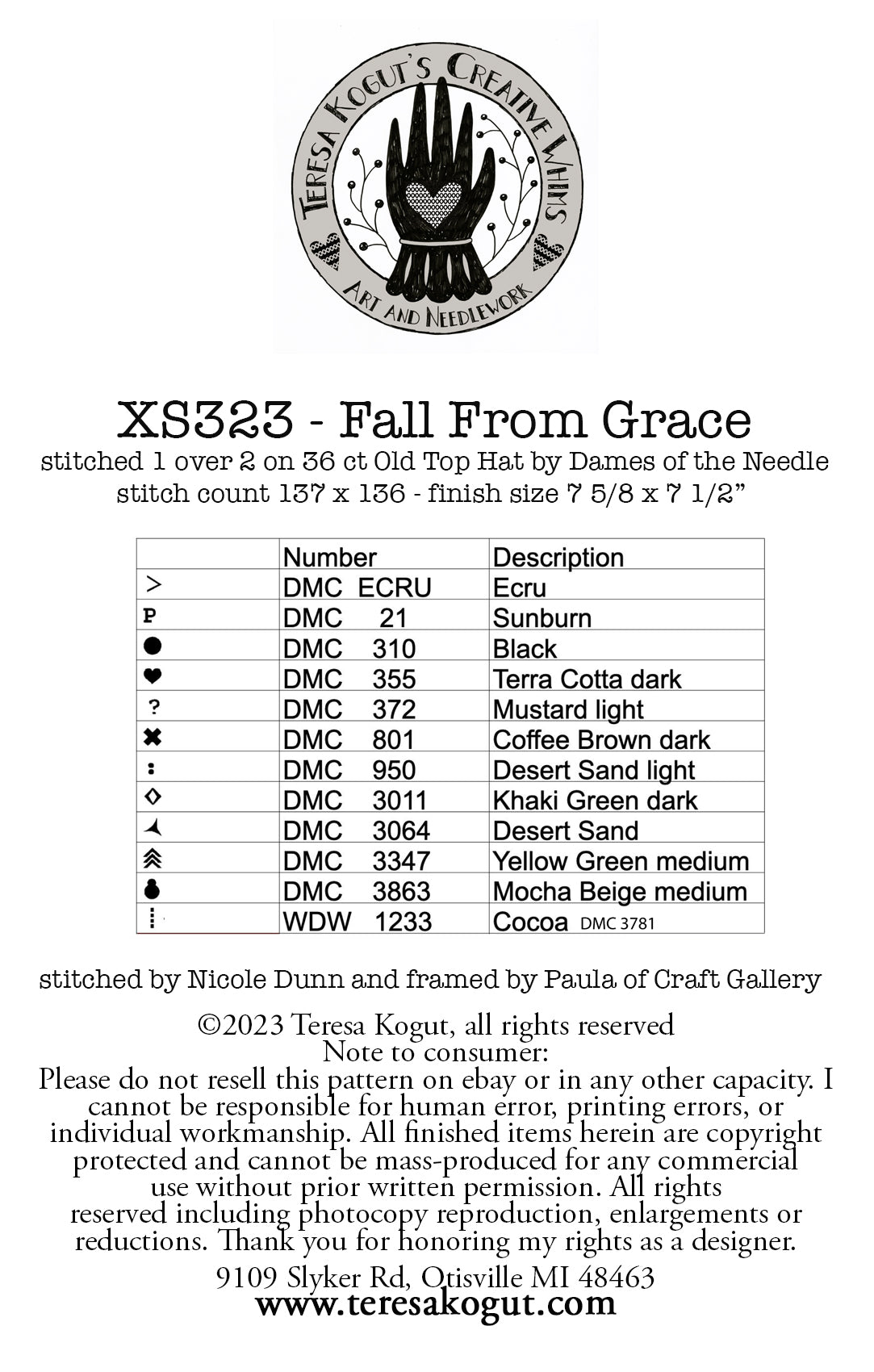 Fall From Grace - Cross Stitch Pattern by Teresa Kogut