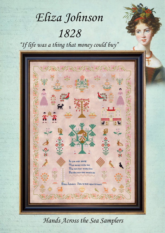 Eliza Johnson 1828 ~ Reproduction Sampler Pattern by Hands Across the Sea Samplers