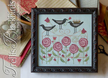 Trellis Blackbirds - Cross Stitch Pattern by Plum Street Samplers