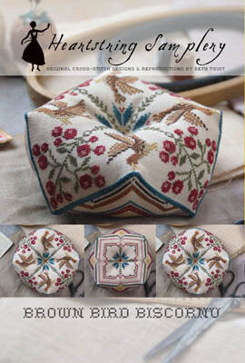 Brown Bird Biscornu - Cross Stitch Pattern by Heartstring Samplery