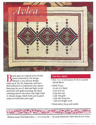 Etruscan Diamonds Table Mat - Cross Stitch Pattern by Avlea