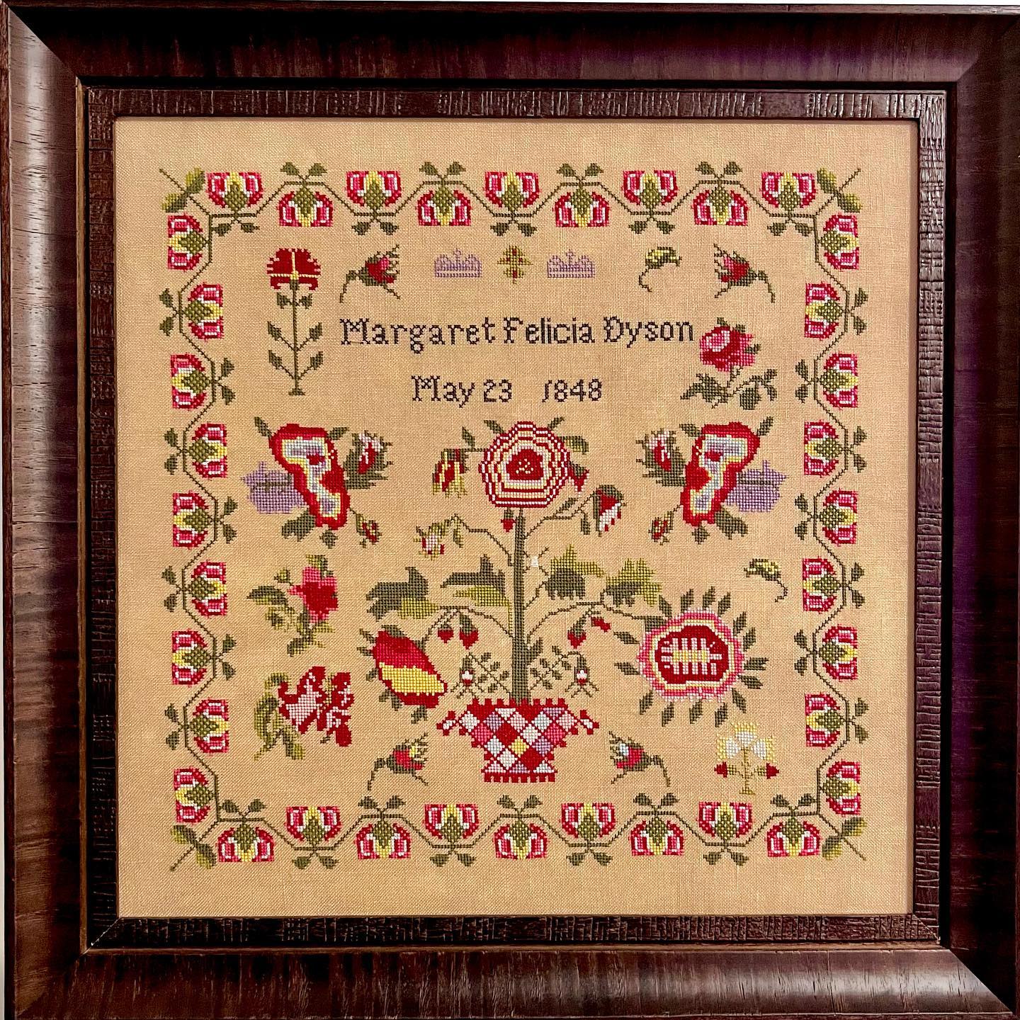 Margaret Felicia Dyson 1848 - Reproduction Sampler by Fox & Rabbit