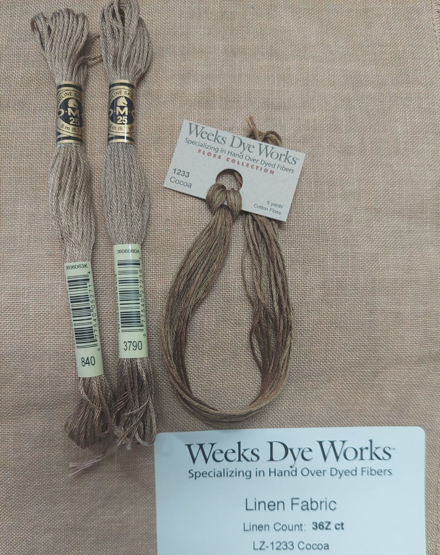 36, 40 count Hand Dyed Linen - Cocoa by Weeks Dye Works