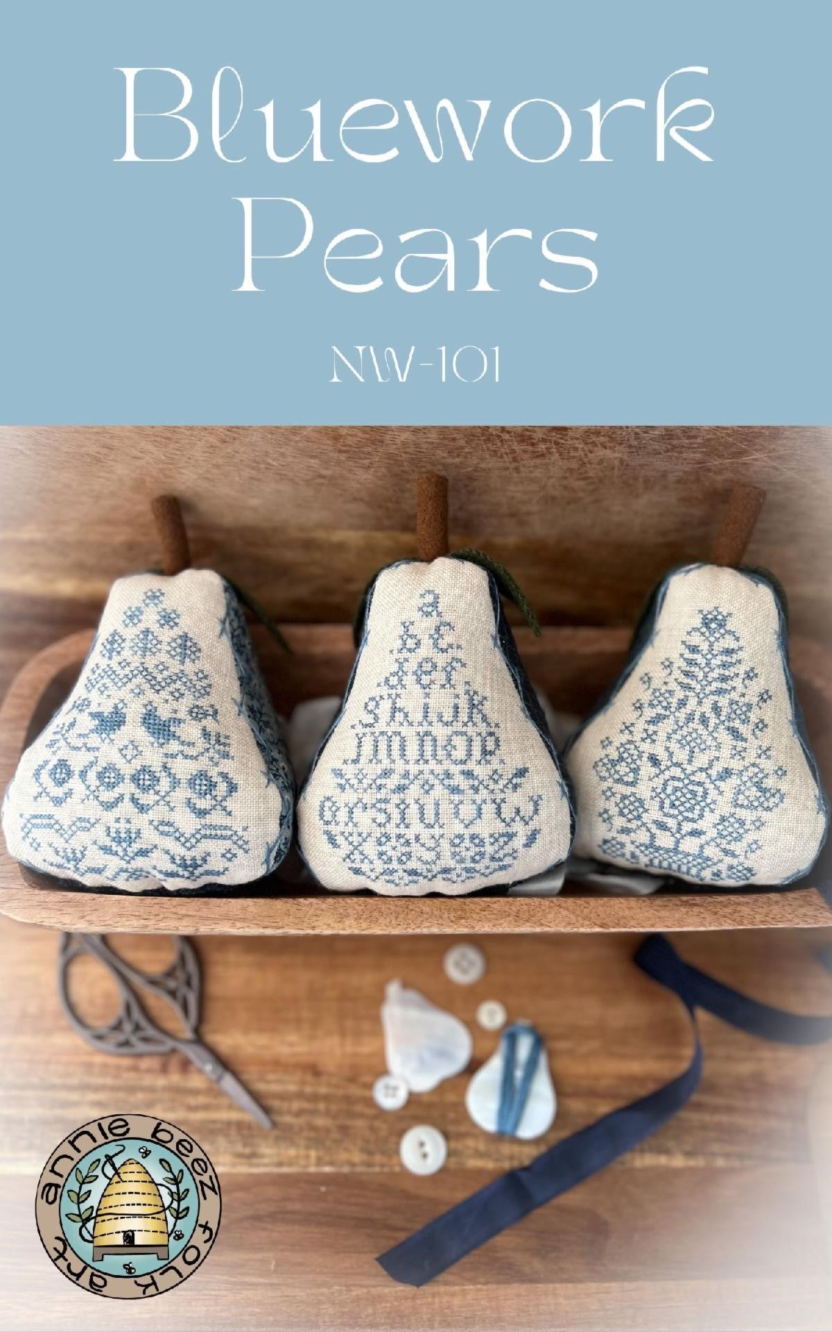 Bluework Pears - Cross Stitch Pattern by Annie Beez Folkart