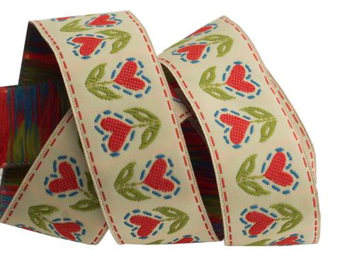 Folkloric Flower and Heart Ribbon 22mm
