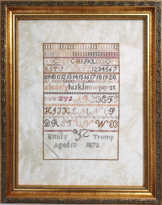 Emily Trump 1872 - Reproduction Sampler by Fox & Rabbit Designs