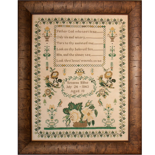 Susanna Millne 1843 ~Reproduction Sampler Pattern by Hands Across the Sea Samplers
