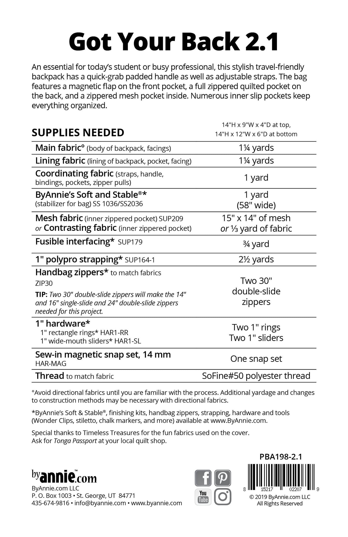 GOT YOUR BACK 2.1 ~ Pattern By Annie