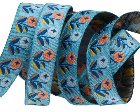 Tiny Flowers on Blue Ribbon 10mm