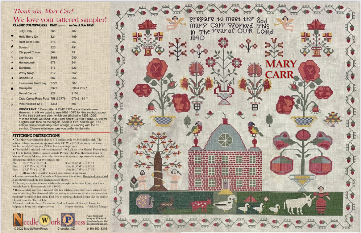 Mary Carr - Reproduction Sampler by Needlework Press