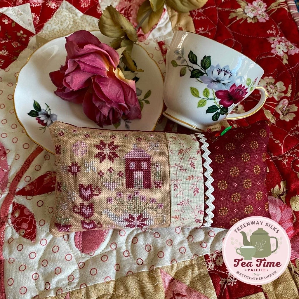 Tea Garden Pin Pillow - Cross stitch pattern by Pansy Patch