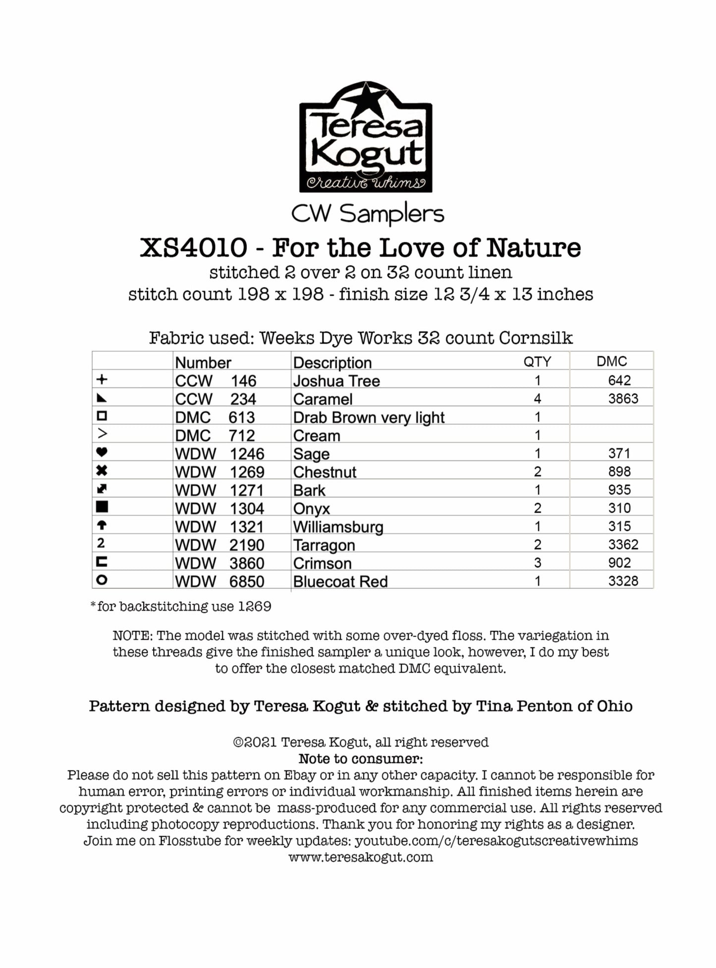 For the Love of Nature - Cross Stitch Pattern by Teresa Kogut