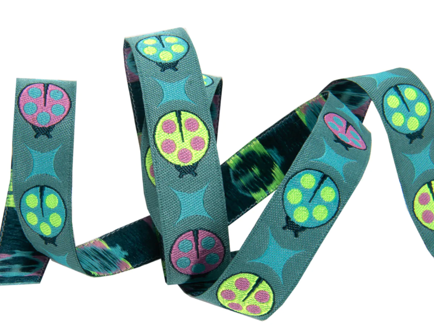 Ladybugs on Teal 5/8"-Tula Pink Vintage Ribbon