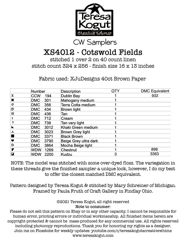 Cotswold Fields - Cross Stitch Pattern by Teresa Kogut